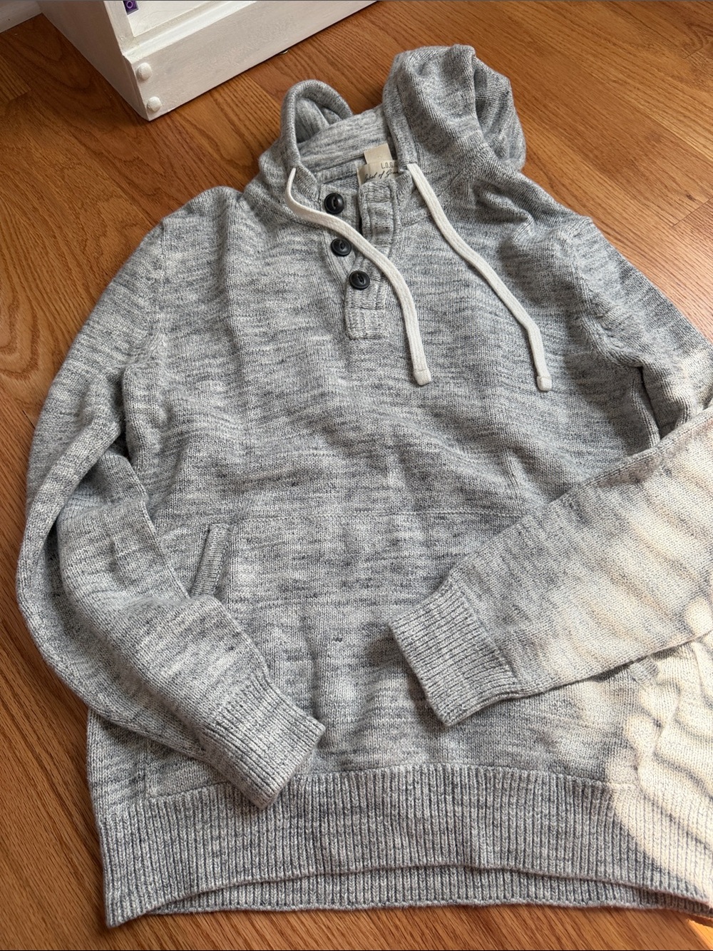 Men's Light Gray Hooded Zip-Up Knit Sweater